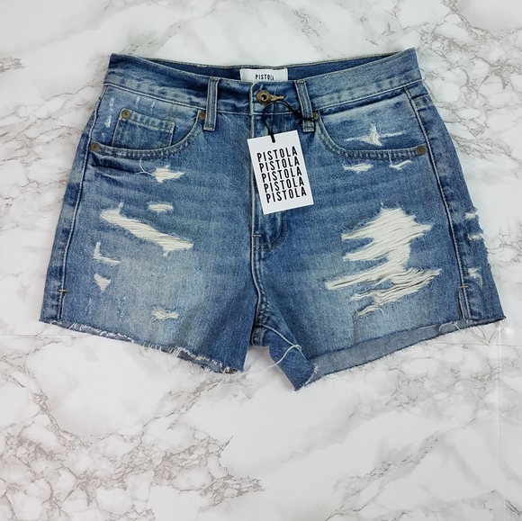 Pistola Nova High Rise Distressed Cut Off Shorts Santa Fe Color Size 26 - Picture 12 of 16